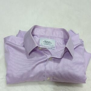 Charles Tyrwhitt Lilac Check Men's Dress Shirt Slim Fit French Cuff 16/35